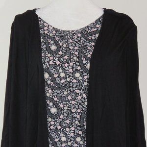 Croft & Borrow 3/4 Sleeve Black Floral Pullover Blouse and Faux Sweater Size XL